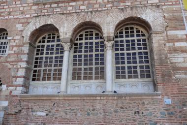 The arched windows of the Byzantine Church of Saint Demetrios in Thessaloniki