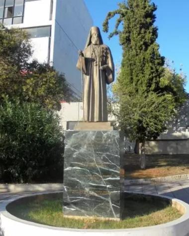 The statue of Ecumenical Patriarch Joachim III in the courtyard of the Theological Faculty of the Aristotle University of Thessaloniki