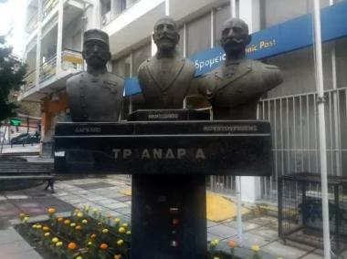 The busts of the Triumvirate of the National Defence Movement on Eleftherias Street in Triandria Thessaloniki