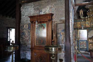 View of the interior of the byzantine church of the Vlatadon Monastery