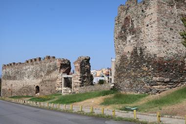 View of the eastern wall of the Acropolis of Thessaloniki on Eleftherios Venizelos Street