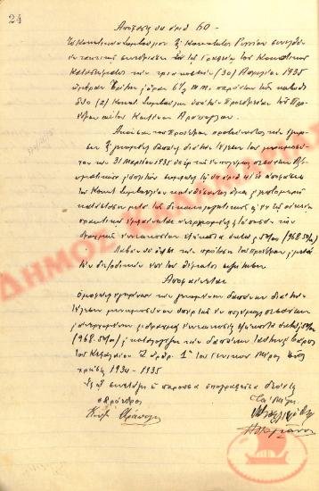 Αρ. Απόφασης 60 της Κοινότητας Ρυσίου Θεσσαλονίκης, την 30η Απριλίου του 1935