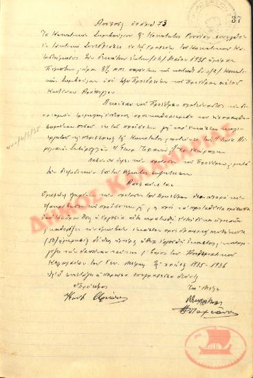 No. Decision 73 of the Community of Rysio Thessaloniki, on May 16, 1935