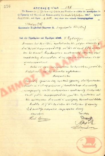 No. Decision 196 of the Community of Rysio Thessaloniki, on October 13, 1935