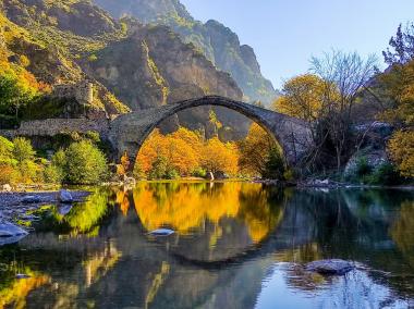 Konitsa Stone Bridge and Aoos River in Epirus