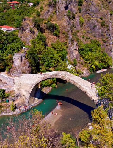 Konitsa Stone Bridge and Aoos River in Epirus