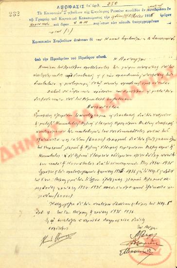 No. Decision 250 of the Community of Rysio Thessaloniki, on December 8, 1935
