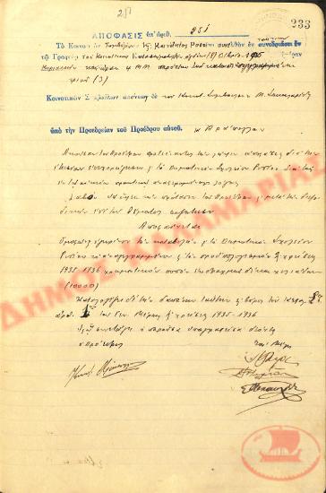 Αρ. Απόφασης 251 της Κοινότητας Ρυσίου Θεσσαλονίκης, την 8η Δεκεμβρίου του 1935