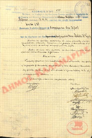No. Decision 239 of the Community of Rysio Thessaloniki, on November 5, 1936