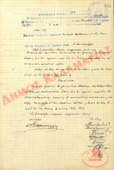 No. Decision 276 of the Community of Rysio of Thessaloniki, on November 9, 1937