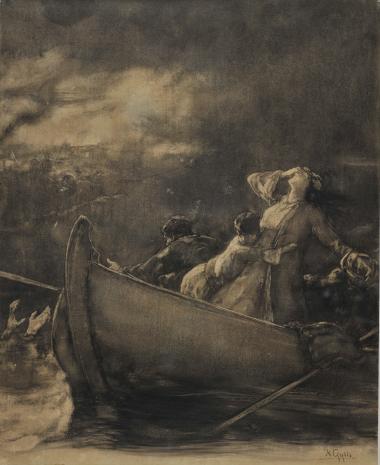 Philip Marthas in the refugee boat, holding on to his desperate mother's dress, 1893