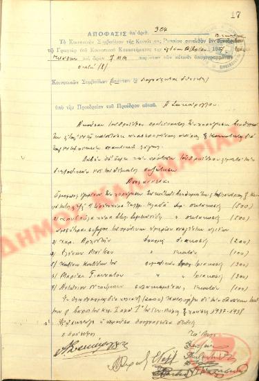 No. Decision 304 of the Community of Rysio of Thessaloniki, on December 8, 1937
