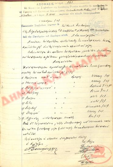 Αρ. Απόφασης 261 της Κοινότητας Ρυσίου Θεσσαλονίκης, τη 19η Οκτωβρίου του 1938
