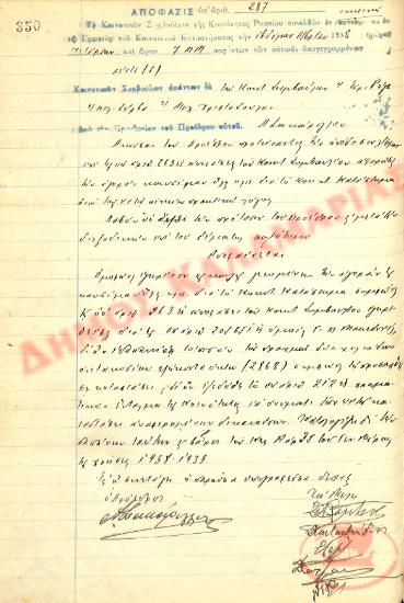 No. Decision 287 of the Community of Rysio Thessaloniki, on November 17, 1938