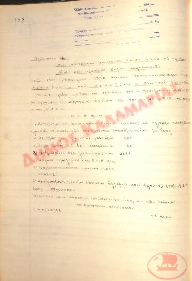 Αρ. Απόφασης 64 του Δήμου Καλαμαριάς, την 19η Απριλίου του 1950