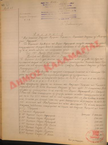 Αρ. Απόφασης 68 του Δήμου Καλαμαριάς, τη 31η Μαρτίου του 1952