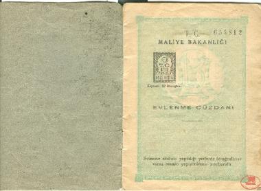 Civil Marriage Booklet of Constantia Giousoglou, née Triantafyllidi, with her husband Nikolaos Giousoglou
