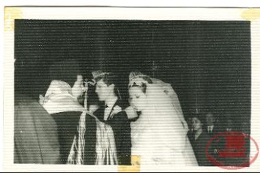 Maria Triantafyllidou and her husband during the wedding ceremony