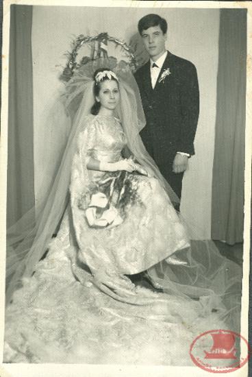 Maria Triantafyllidou with her husband on the day of the religious wedding
