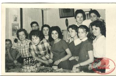 Maria Triantafyllidou with her friends at a birthday party