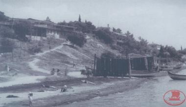 The beach of Aretsou with the Zerkia (palisades), where fishermen would hang their nets to dry