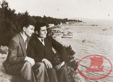 Two friends sitting in the Park of Aretsou on April 5, 1952