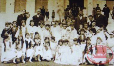 Students at a national school celebration of the 5th Primary School of Aretsou