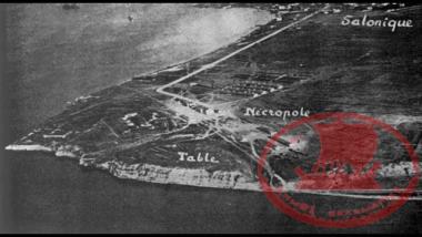 Kalamaria. Aerial photograph of the cape with military installations during World War I