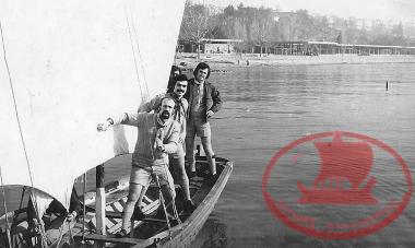 Sea scouts in their boat.