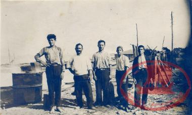 Aretsou - Taritsa. Fishermen dye their nets and hang them on the ''Zerkia''