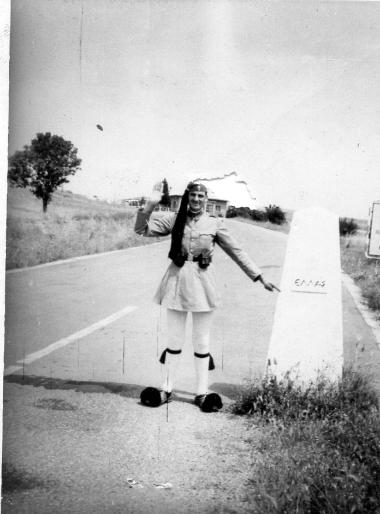 Nikitas Karavasileiadis in Evzone attire at the Greece-Yugoslavia border