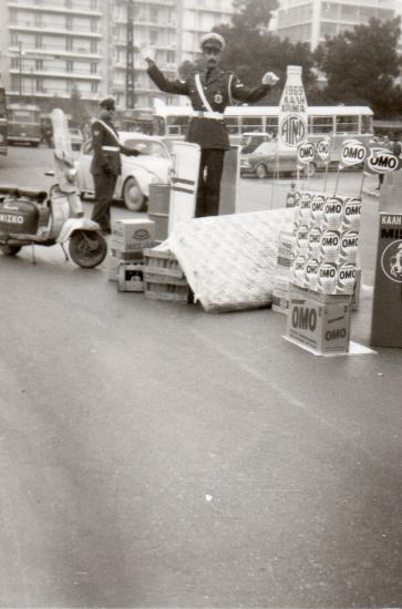 Nikitas Karavasileiadis as a traffic policeman in Thessaloniki in 1967