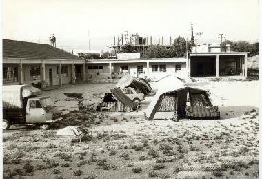 Temporary camp in the courtyard of the 7th Primary School after the earthquake of 1978