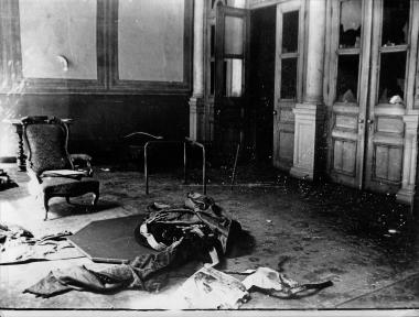 Destroyed hall of the Zappeion Girls' School after the Pogrom of 1955