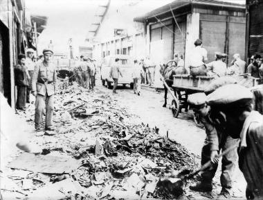 Crews from the Municipality of Constantinople clearing debris in the neighborhoods of the Greeks after the Pogrom of 1955