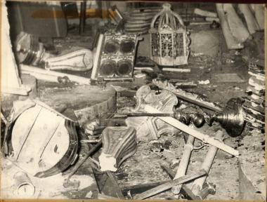 The destruction inside a church in Constantinople after the Pogrom of 1955