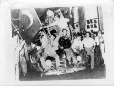Turkish youth participating in demonstrations against the Greeks of Constantinople in 1955
