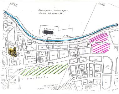 A topographical diagram showing the location of the Transfer Station on the outskirts of the Votsi settlement, next to the regional ditch