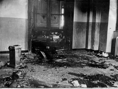 The grand door of the reception hall of the Zappeion Girls' School in Constantinople after the 1955 Pogrom