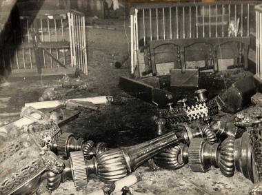 Destroyed candelabra and icons of Agia Euphemia Chalkidona
