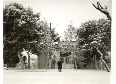 Winter landscape with Dimitris Kourbetis in front of his house on Ethn. Antistaseos (then Vas. Olga).
