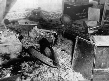 Photograph of a destroyed ossuary