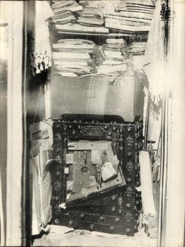 Safe of a Greek store opened by the Turkish raiders
