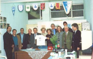 Members of the Board of Directors at the delivery of a wheelchair and sports shirts to Goodwill Ambassador Mero Kesemioglou, for the children of Ivory Coast.
