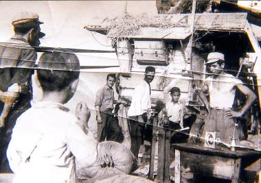 One of the first harvesters in Thrylorio, owned by the Credit Cooperative of Thrylorio (1947)