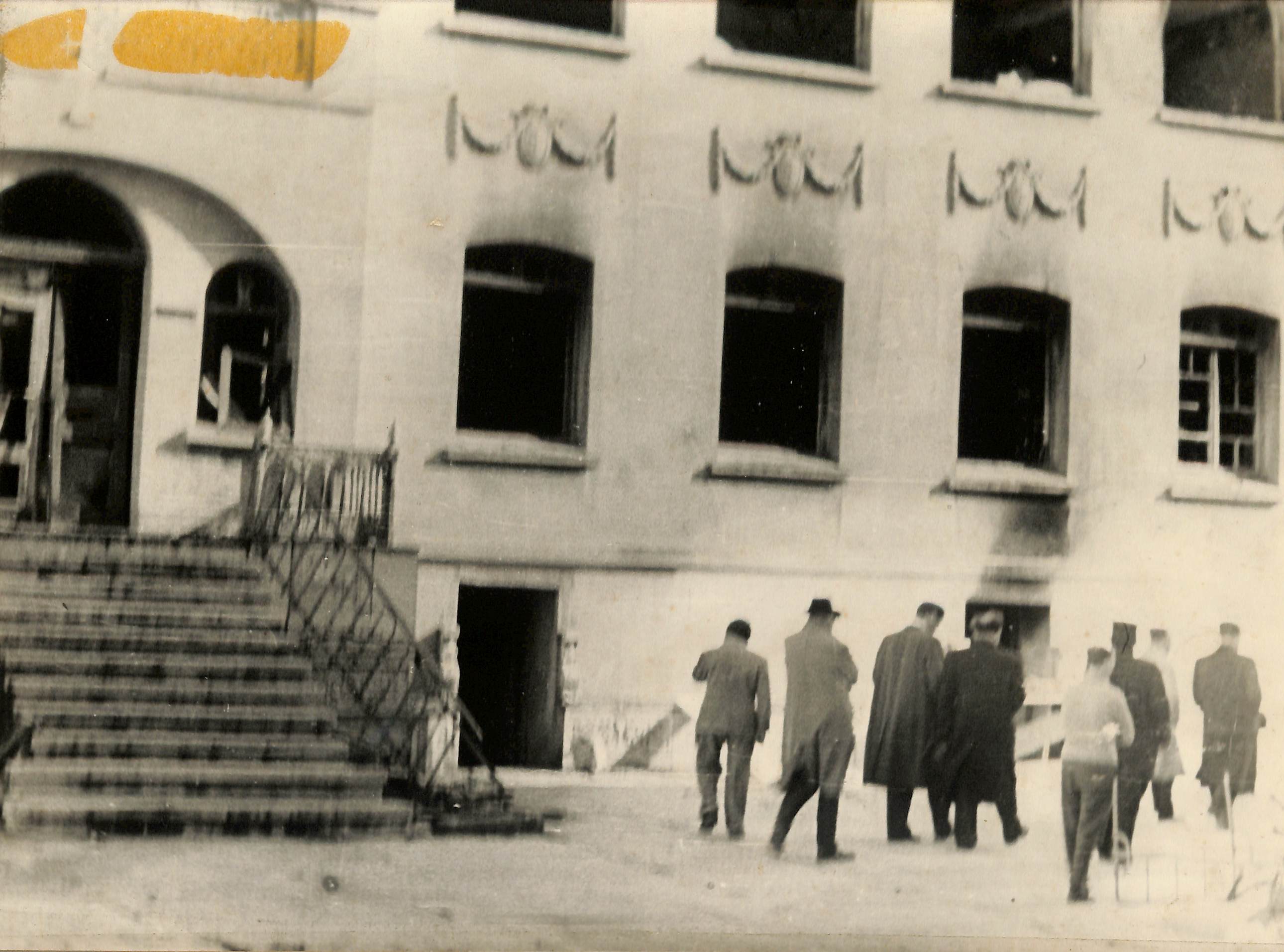 Committee of the World Council of Churches in front of the burnt magnificent building of the reception hall of the Holy Monastery of Zoodochos Pigi, Valoukli.