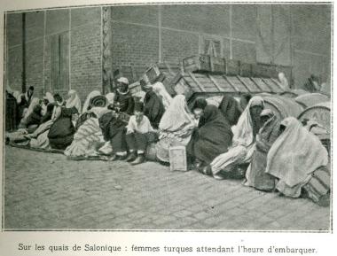 On the docks of Thessaloniki. Turkish women are waiting to board the ferries.