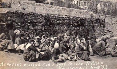 In the area of Buyukcami in front of the last remaining walls of Samsun Castle, Greek refugees wait for a boat to take them to Greece.