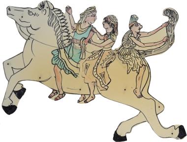 Perseus, Andromeda and Karagiozis riding of Pegasus