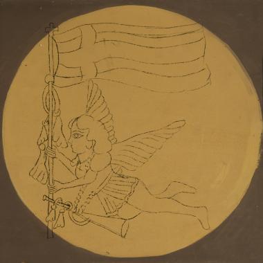 Angel with Greek flag and trumpet 1